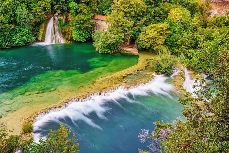 Scenic waterfall in nature